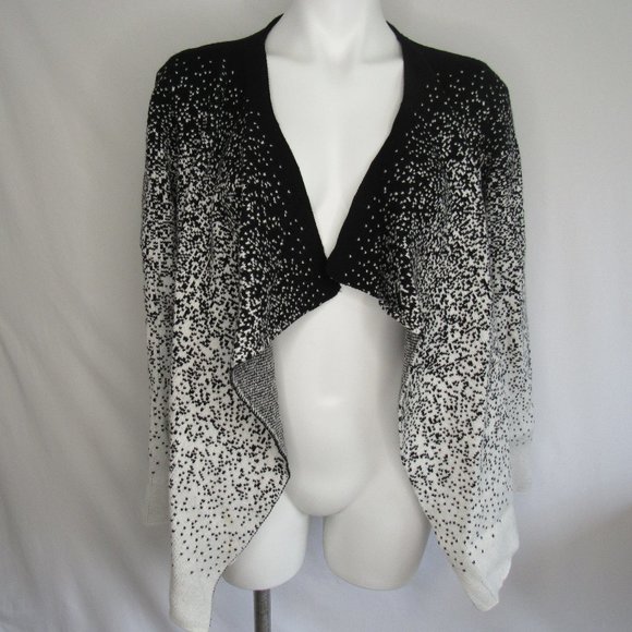 Neiman Marcus Sweaters - Neiman Marcus Black & White Ombre Printed Waterfall Open Front Cardigan L Large